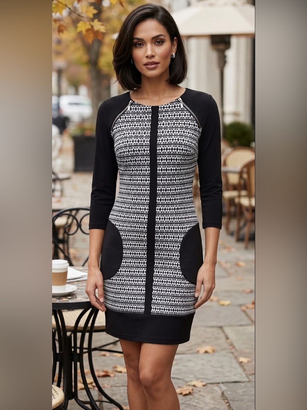Joseph Ribkoff Black and White Geometric Dress
